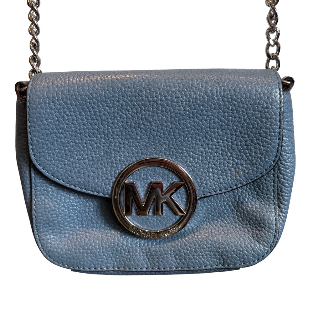 Michael Kors Crossbody Bag Womens Small Blue Pebbled Leather Logo Medallion NEW